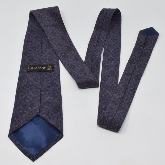 Lanvin 100% Silk Neck Tie Italy Purple Pattern - Picture 4 of 9